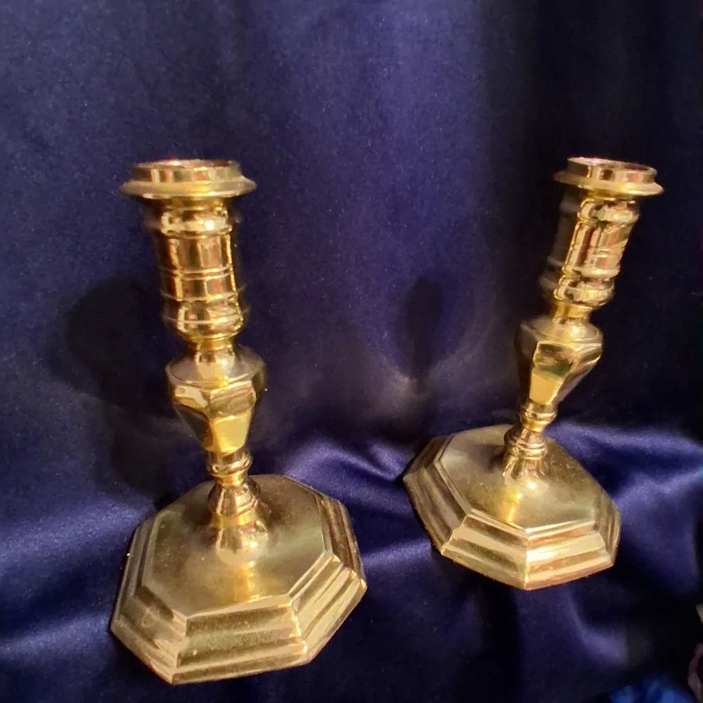 Vintage Hampton Brass Made In India Candlesticks Candleholders‎ EVC Set Of 2